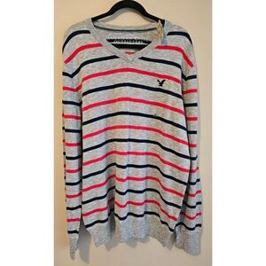 American Eagle Outfitters Athletic Fit Men's Xl Blue/Red/Gray Stripe Sweater NWT